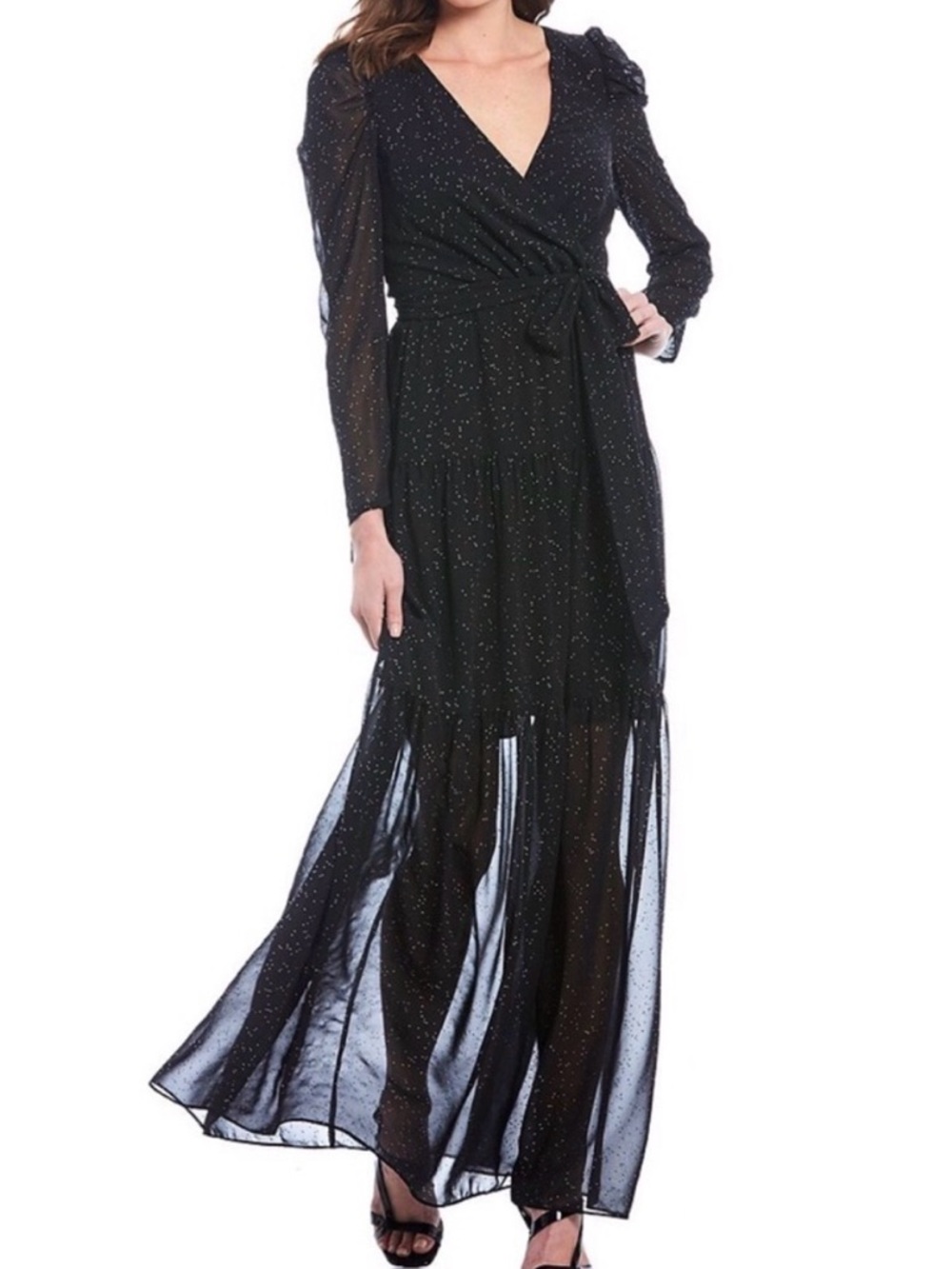 Eliza J Black Silver Speckled Tiered Maxi Dress